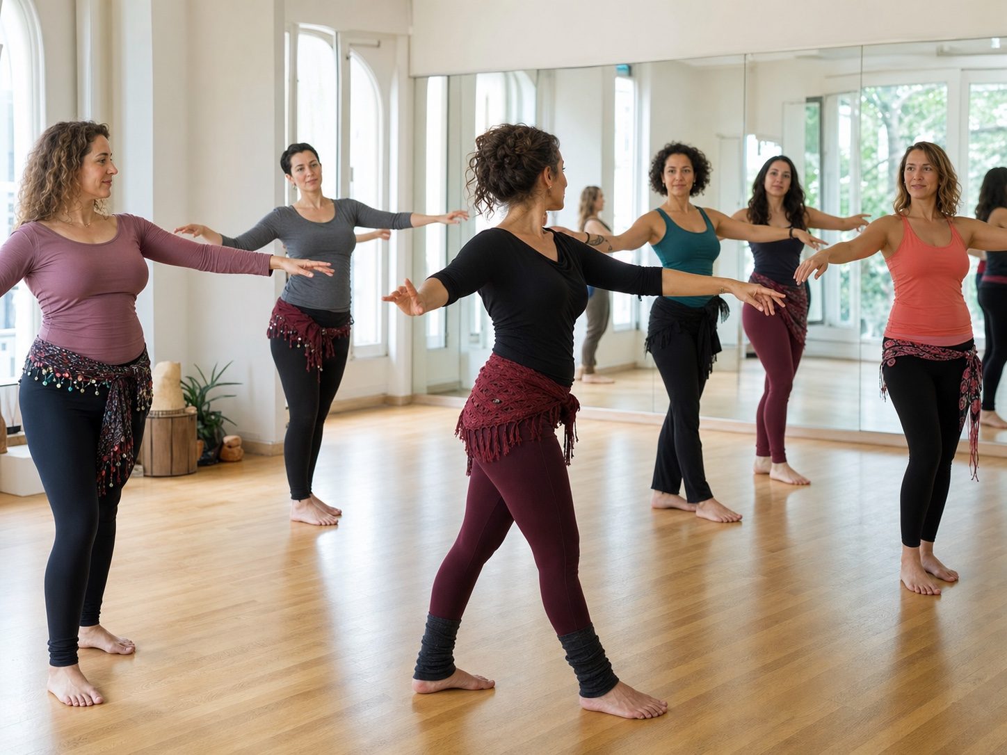 Alumnas en una clase grupal de danza oriental en Barcelona